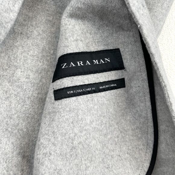 Zara Man Mens Size S 38 Felt Two Button Winter Coat Gray Side Slash Pockets - Picture 5 of 9